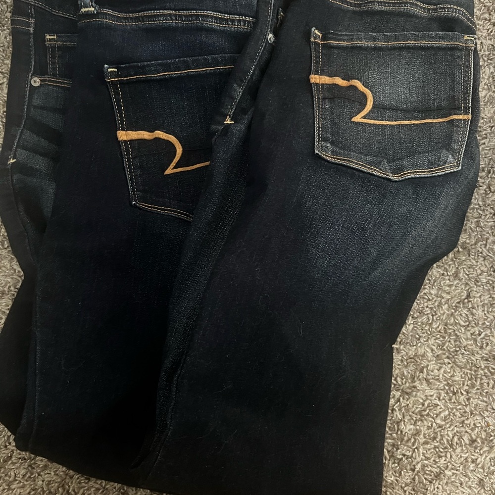 American Eagle Outfitters Dark Blue Jeans with Gold Stitching Skinny Stretch